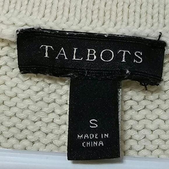 Talbots Cable Knit Sweater Women's Size S Fisherman Portrait Collar Cream Cotton - Picture 5 of 6